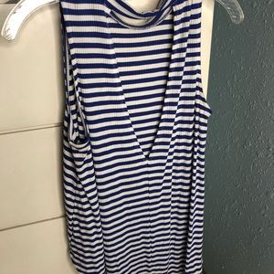 Navy and white open back tank